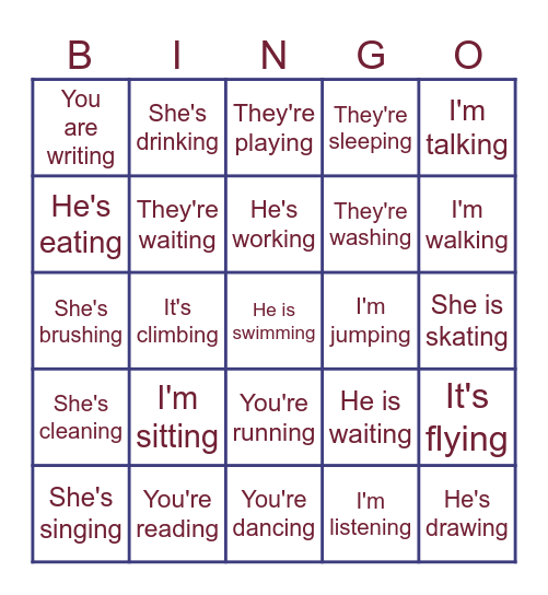 What are you doing? Bingo Card