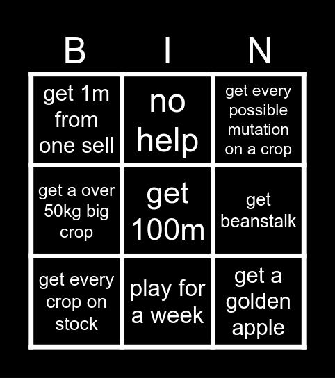 Grow a garden challenge list Bingo Card
