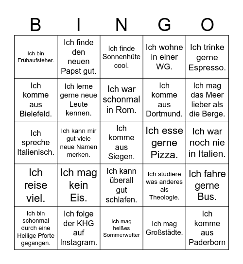 Finde eine Person, auf die die Aussage zutrifft! Bingo Card