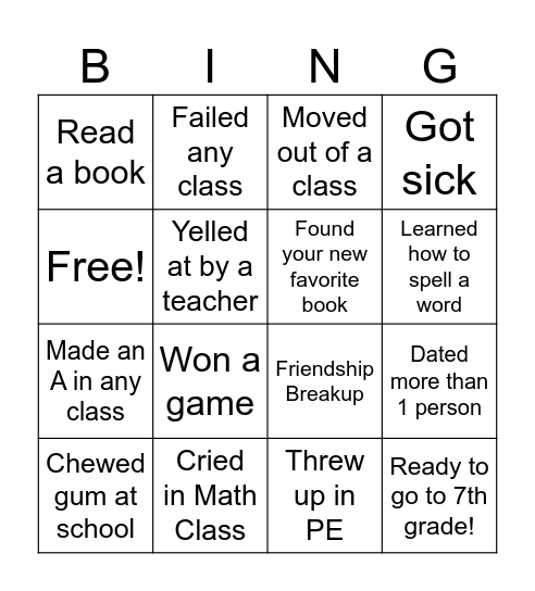End of Year BINGO! Bingo Card
