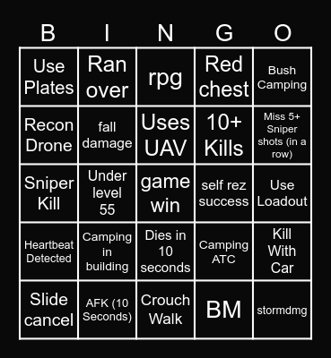 warzone Bingo Card