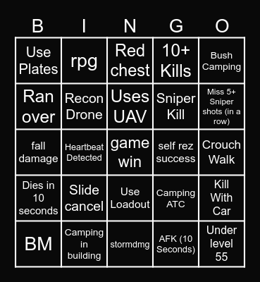 warzone Bingo Card