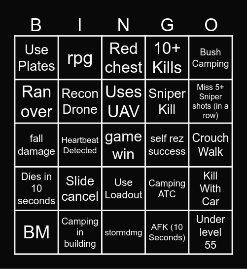 warzone Bingo Card