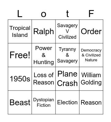 Lord of the Flies Bingo Card