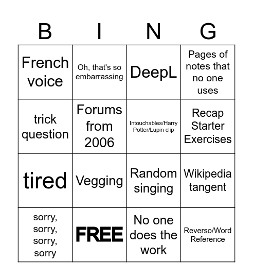 JL BINGO Card