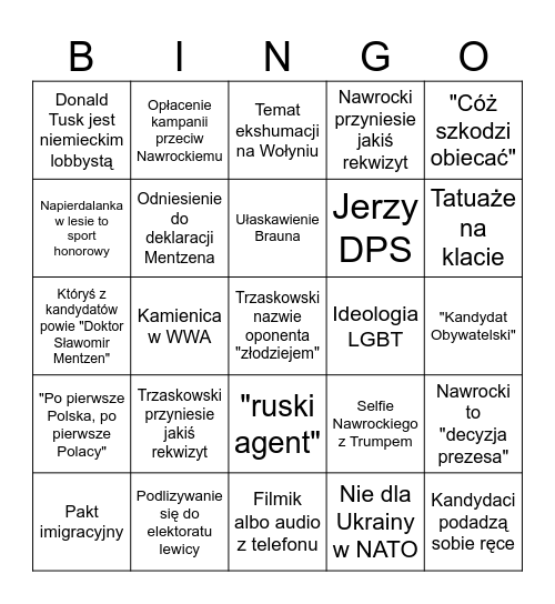 DEBATA PREZYDENCKA HEHESZKI EDITION Bingo Card