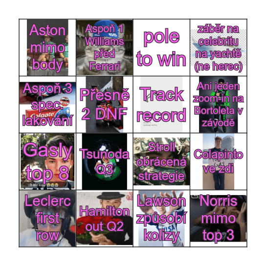 Monaco GP bingo Card