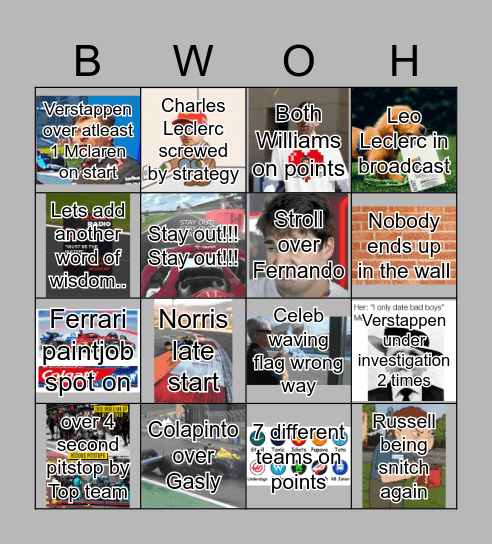F1 Monaco Grand Prix BINGO Card Bingo Card