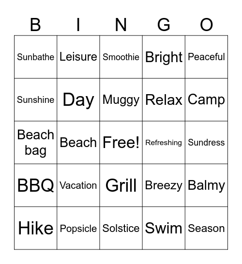 Summer Bingo Card