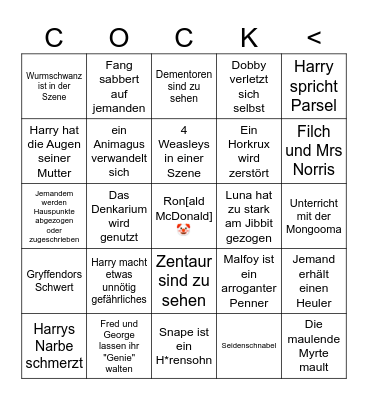 Harry Thotter Bingo Card