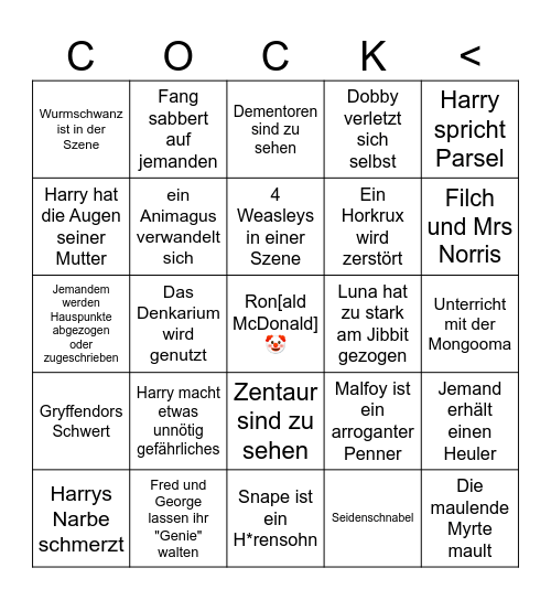 Harry Thotter Bingo Card