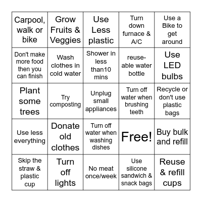 Go Green BINGO Card