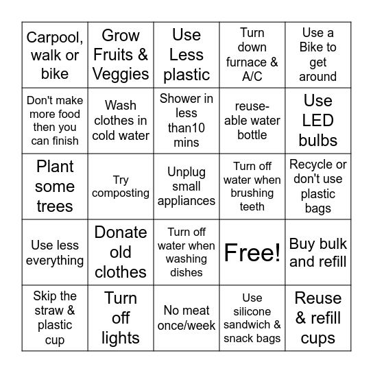 Go Green BINGO Card