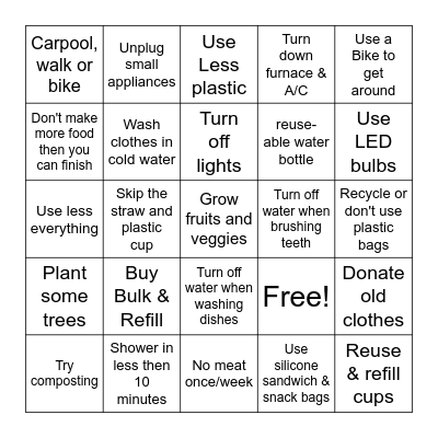 Go Green BINGO Card