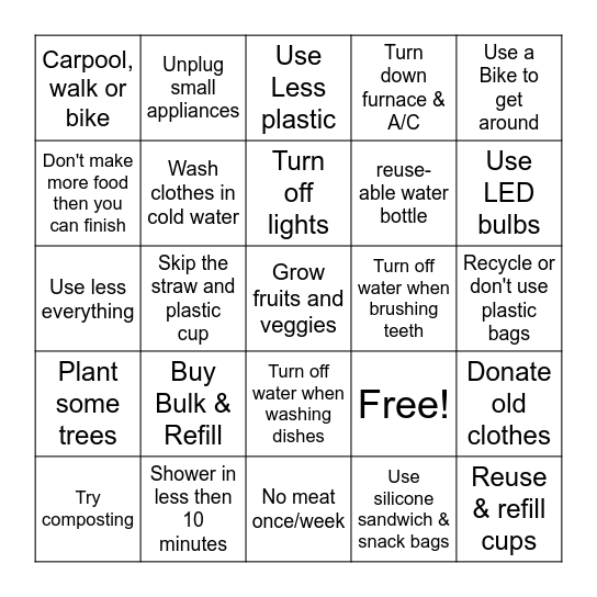 Go Green BINGO Card