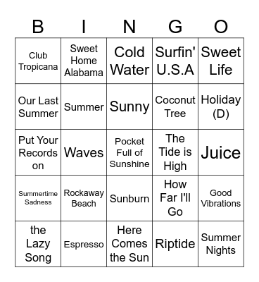 SUMMER BANGERS Bingo Card