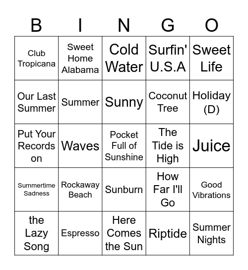 SUMMER BANGERS Bingo Card