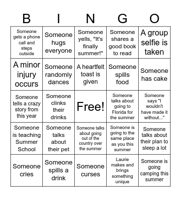 End of the Year Luncheon Bingo Card