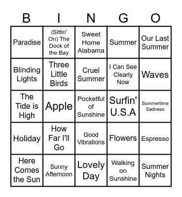 Summer Bangers Bingo Card