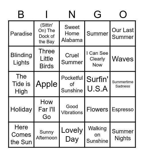 Summer Bangers Bingo Card