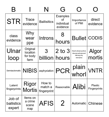 Forensics Final Review Game 2 5/25 Bingo Card