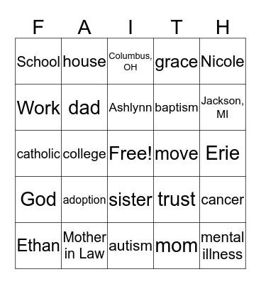 Cramer Faith Story Bingo Card
