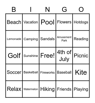 Summertime Pals Bingo Card