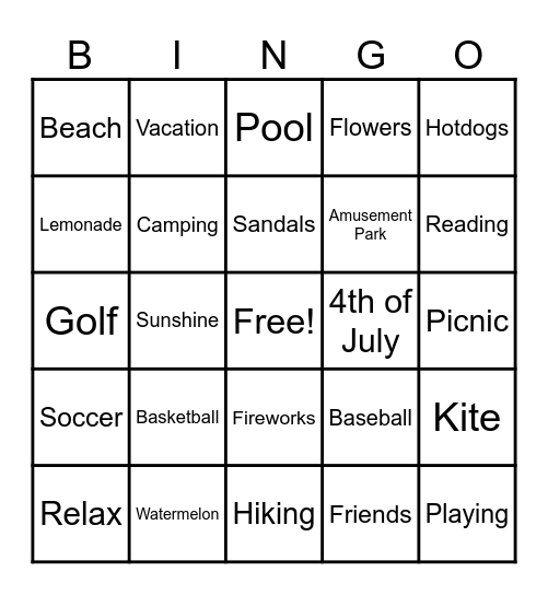 Summertime Pals Bingo Card