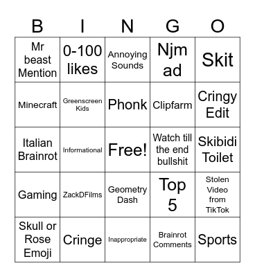 YT shorts May 2025 bingo Card
