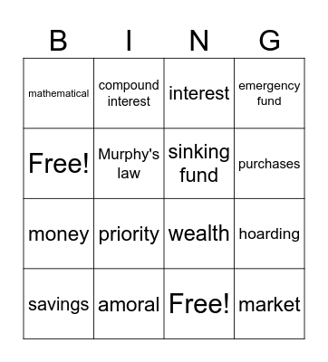 Money, Money, Money, Money! Bingo Card