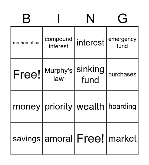 Money, Money, Money, Money! Bingo Card