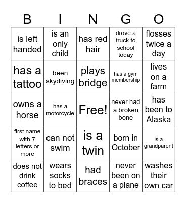 FISH Bingo Card