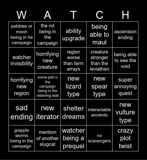 WATCHER BINGO :3 Bingo Card
