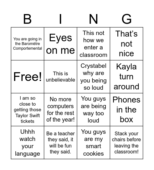 Things Mme. Hajj says Bingo Card