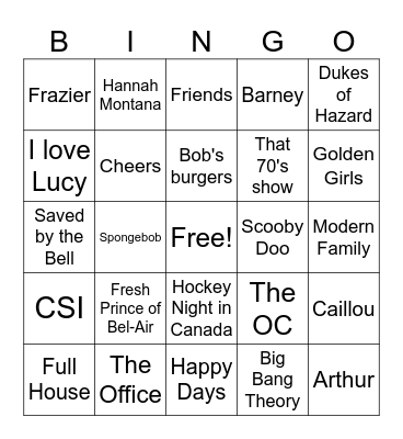 Tv. Theme Song Bingo Card