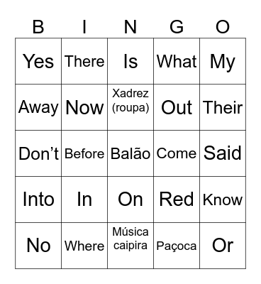 Sight Words Bingo Card
