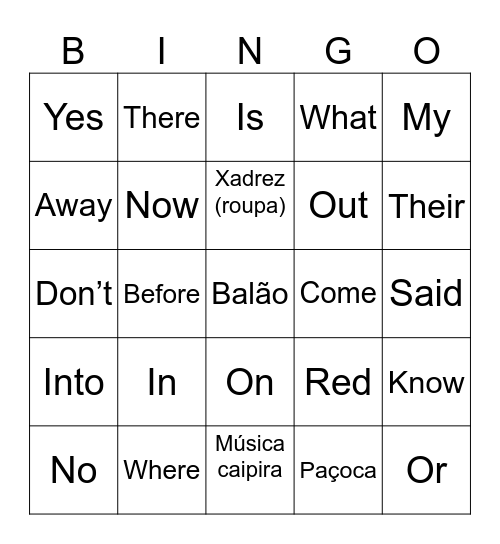 Sight Words Bingo Card