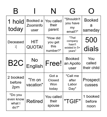TRAINING!!! Bingo Card