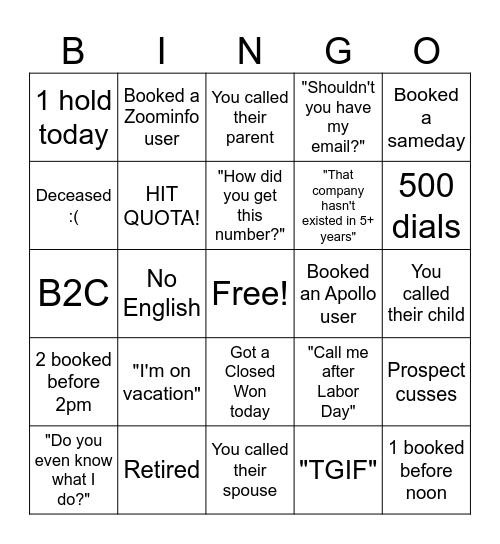 TRAINING!!! Bingo Card