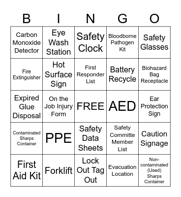 SAFETY WEEK Bingo Card
