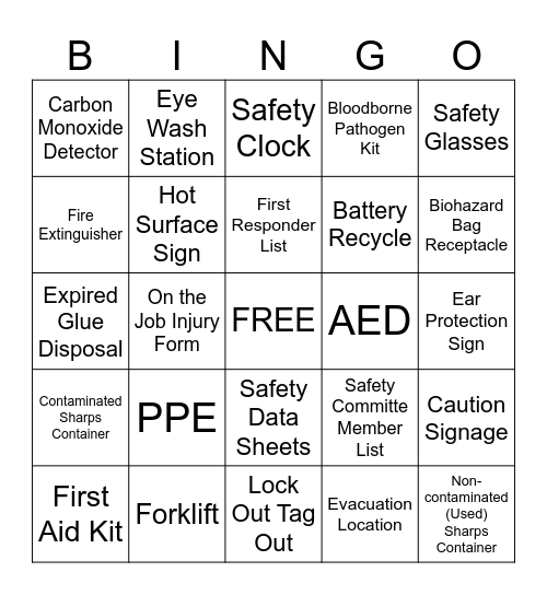 SAFETY WEEK Bingo Card