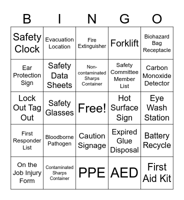 Safety Week Bingo Card