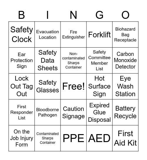 Safety Week Bingo Card