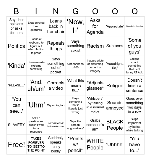 Mrs. Davidson's Common Habits Bingo Card