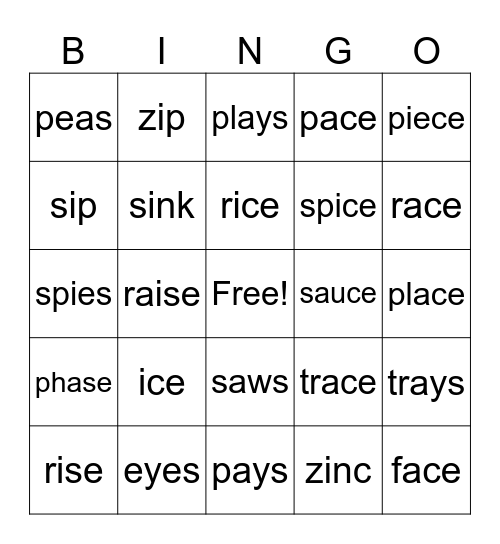 Minimal Pairs / s / & / z / Bingo Card