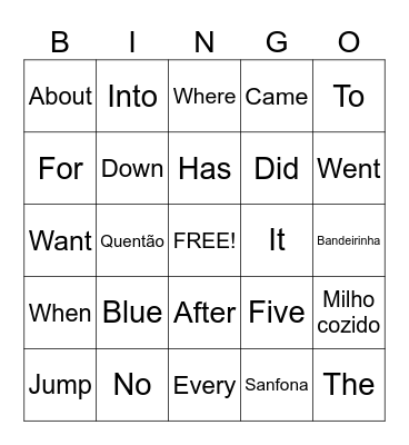Sight Words Bingo Card