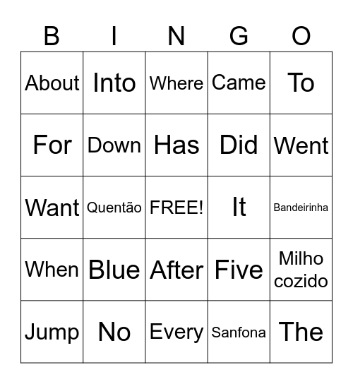 Sight Words Bingo Card