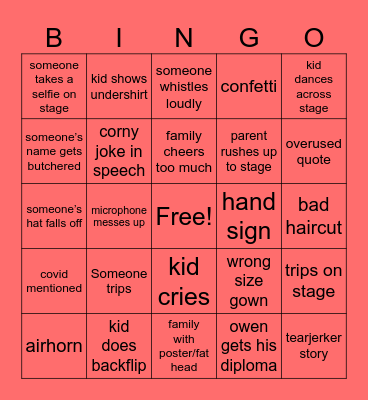 GRADUATION BINGO Card