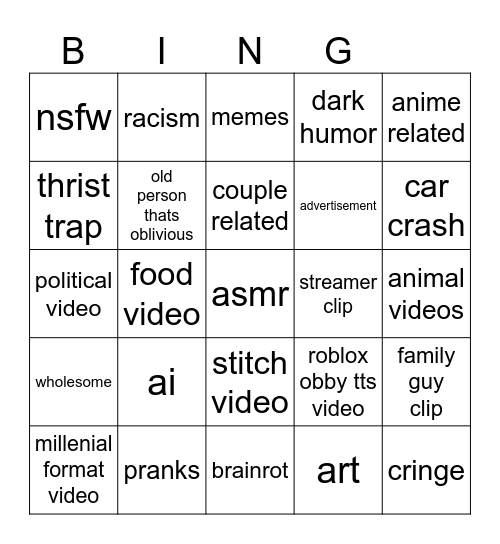 instagram reels bingo Card