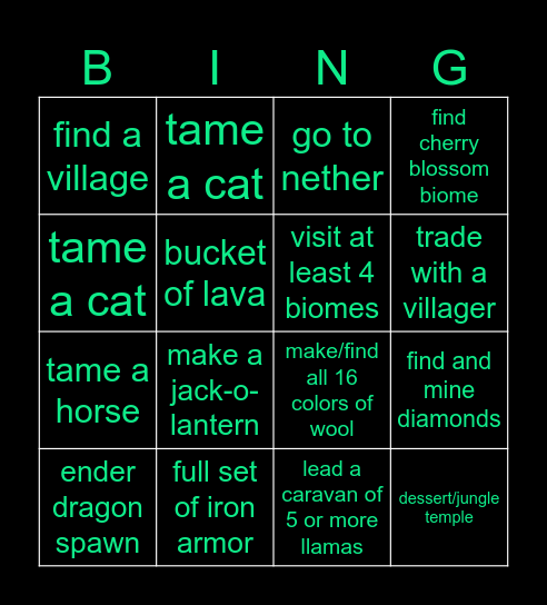 minecraft crowd control bingo Card